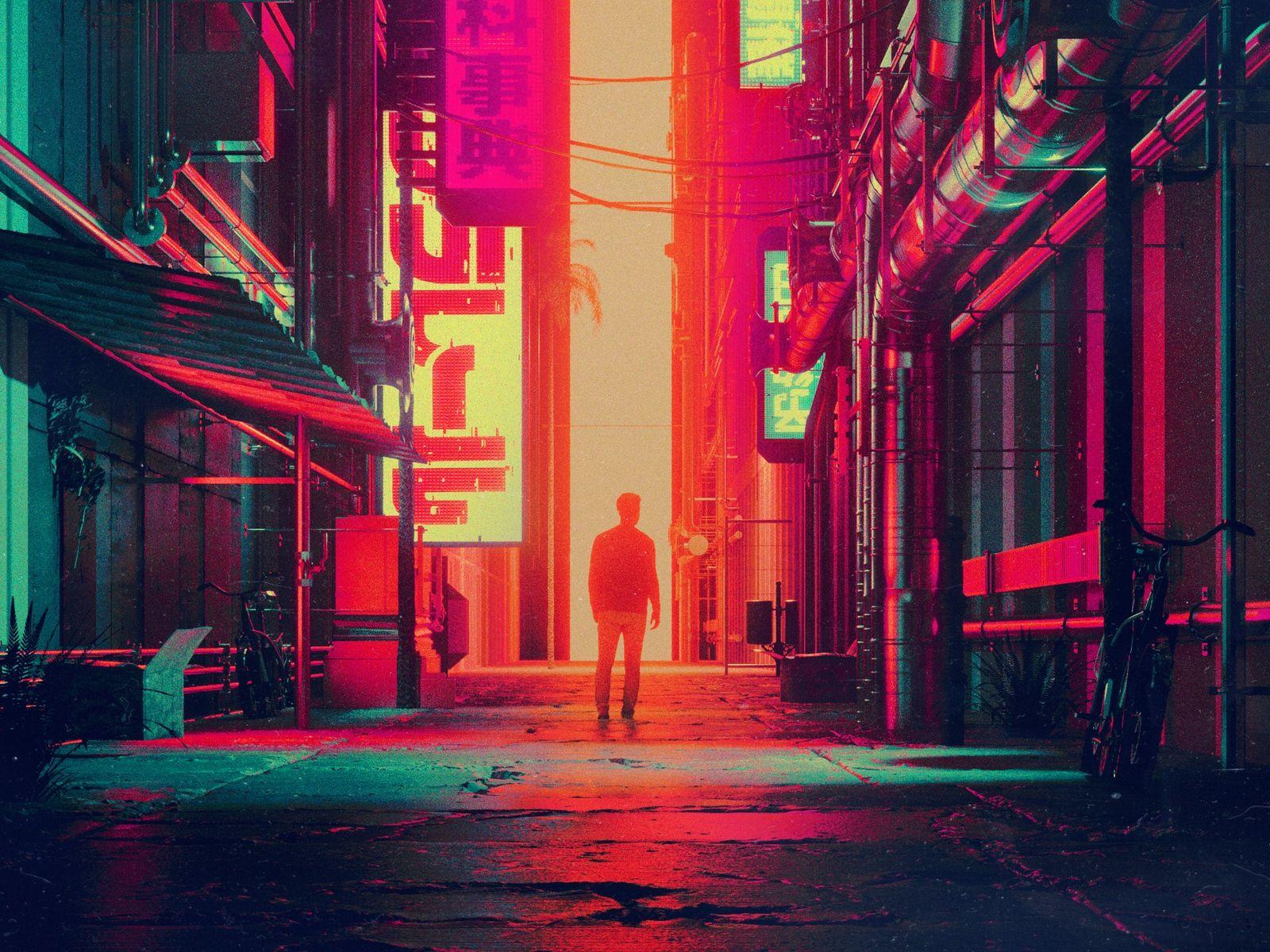 1600x1200 Download wallpaper 1600x1200 silhouette, city, street, art