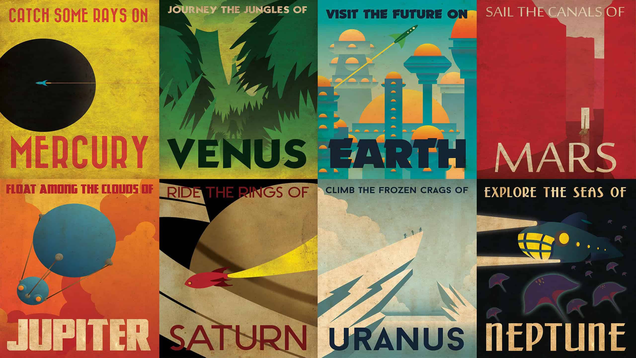 2560x1440 Retro Futurism Posters WQHD 1440p Wallpaper