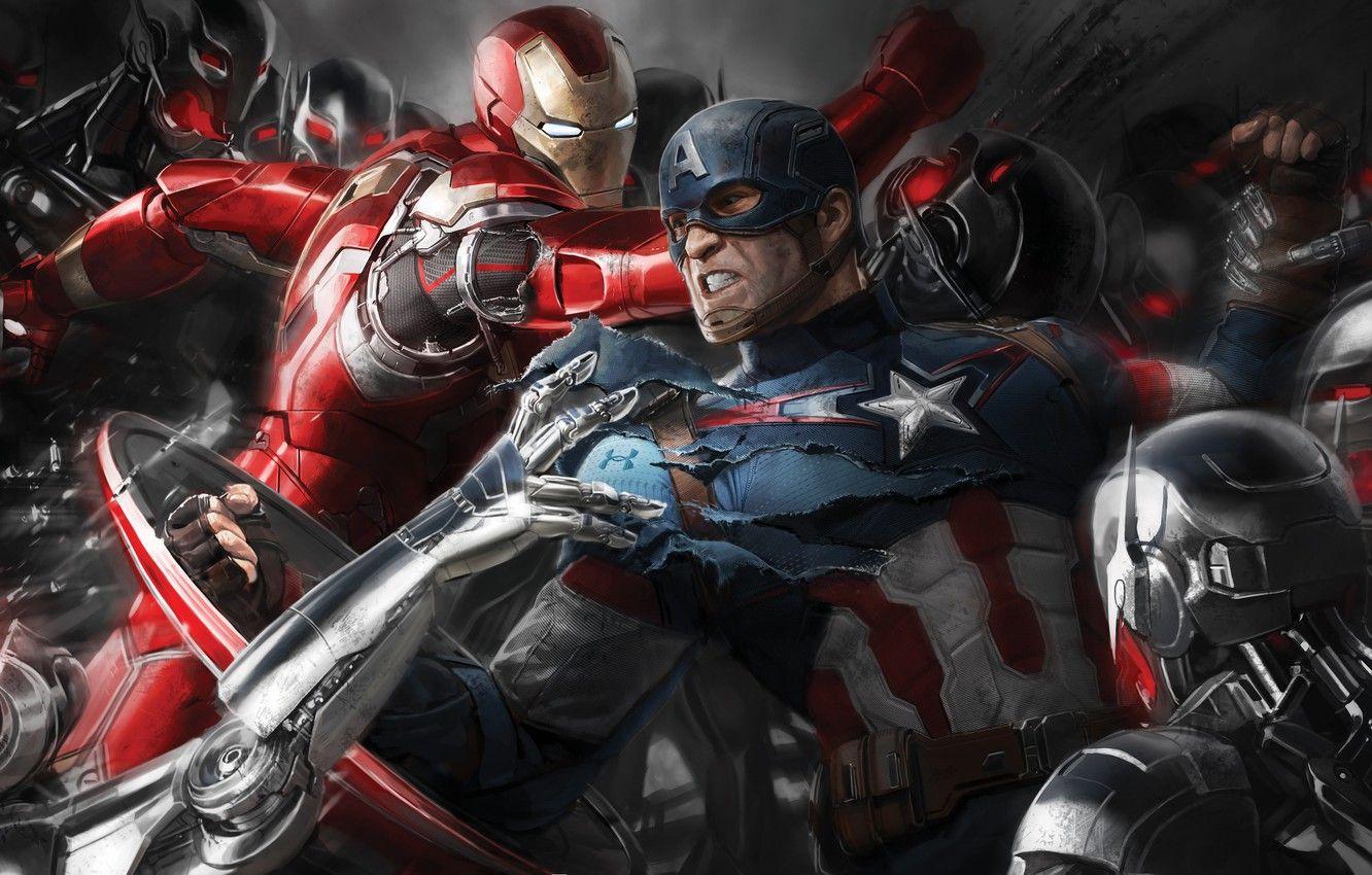 1332x850 Wallpaper fiction, art, battle, Iron Man, comic, Captain America, superheroes, Avengers: Age of Ultron, The Avengers: Age Of Ultron image for desktop, section фильмы