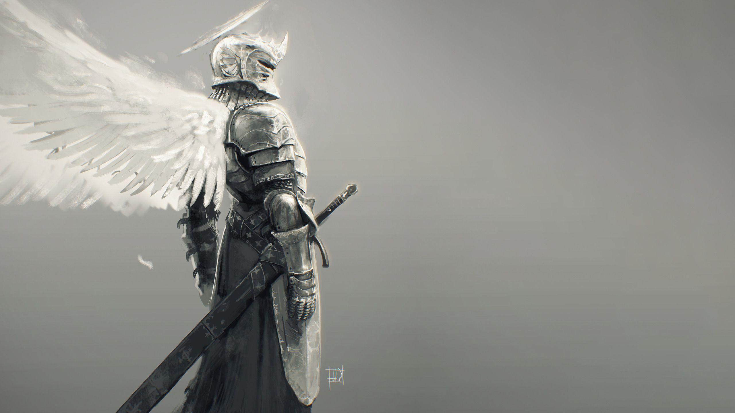 2560x1440 fantasy armor fantasy art sword knight angel wings