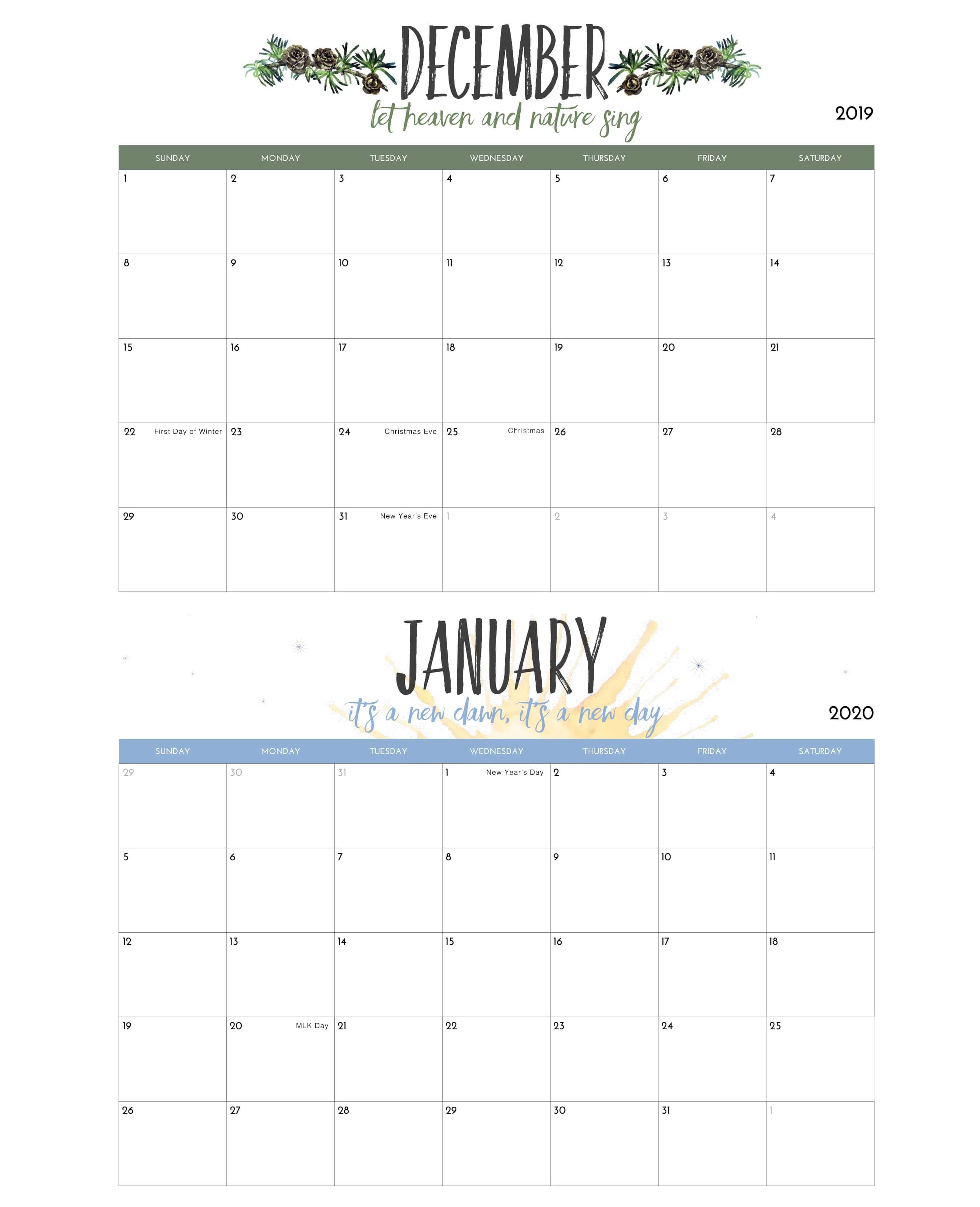 2697x3322 December 2019 January 2020 Calendar Wallpaper