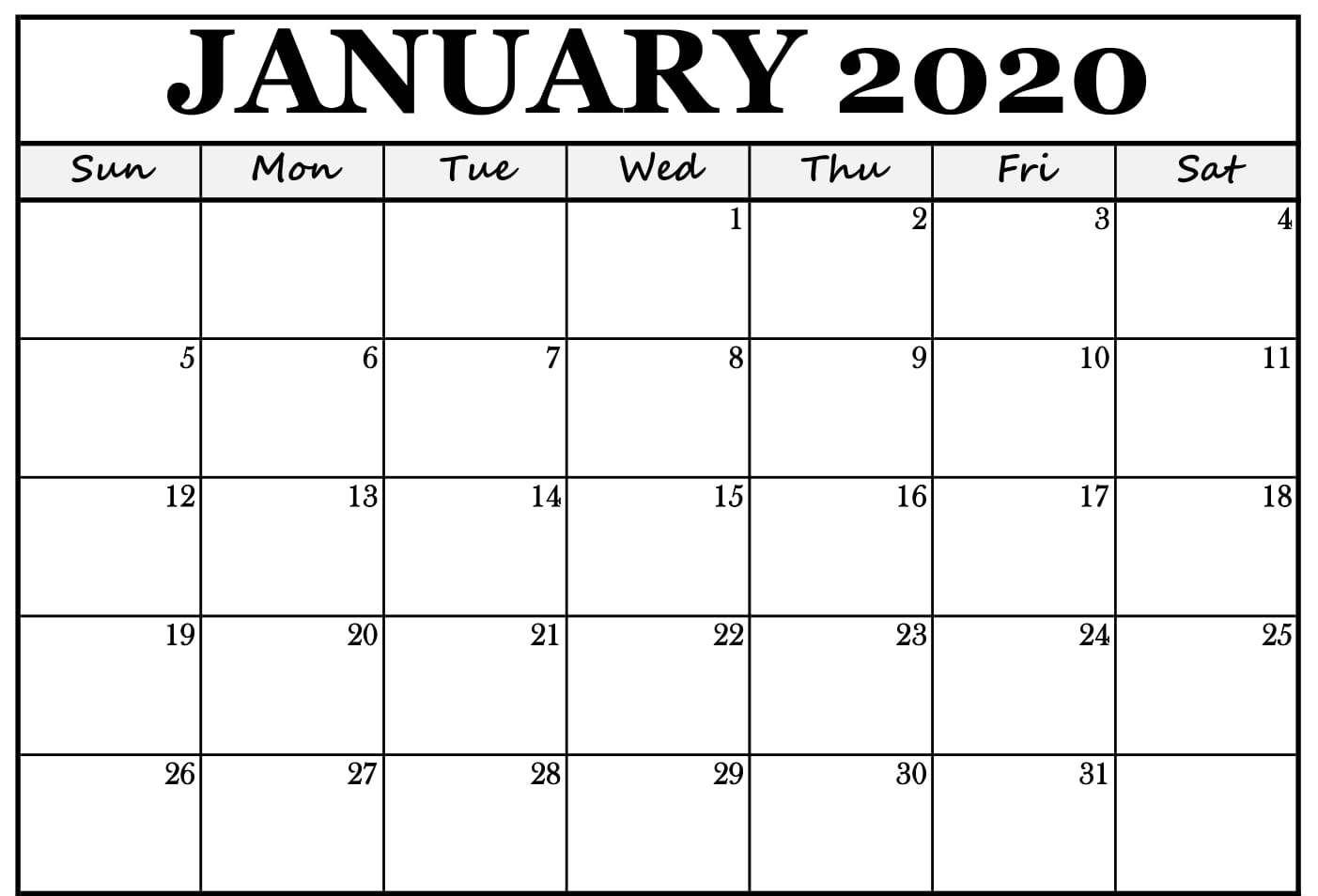 1403x954 January 2020 Blank Calendar Printable Templates with Notes
