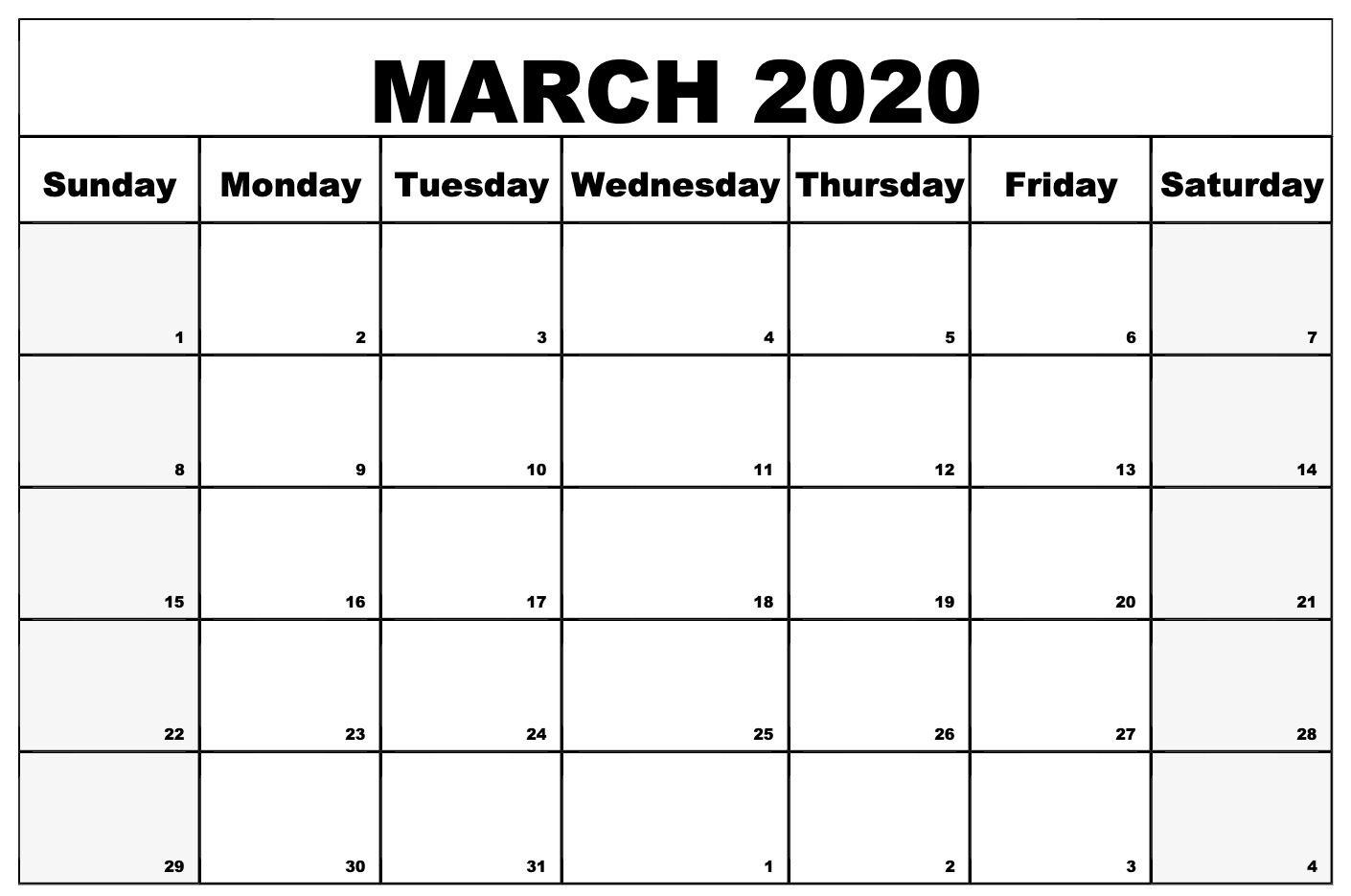 1410x935 Monthly March 2020 Calendar