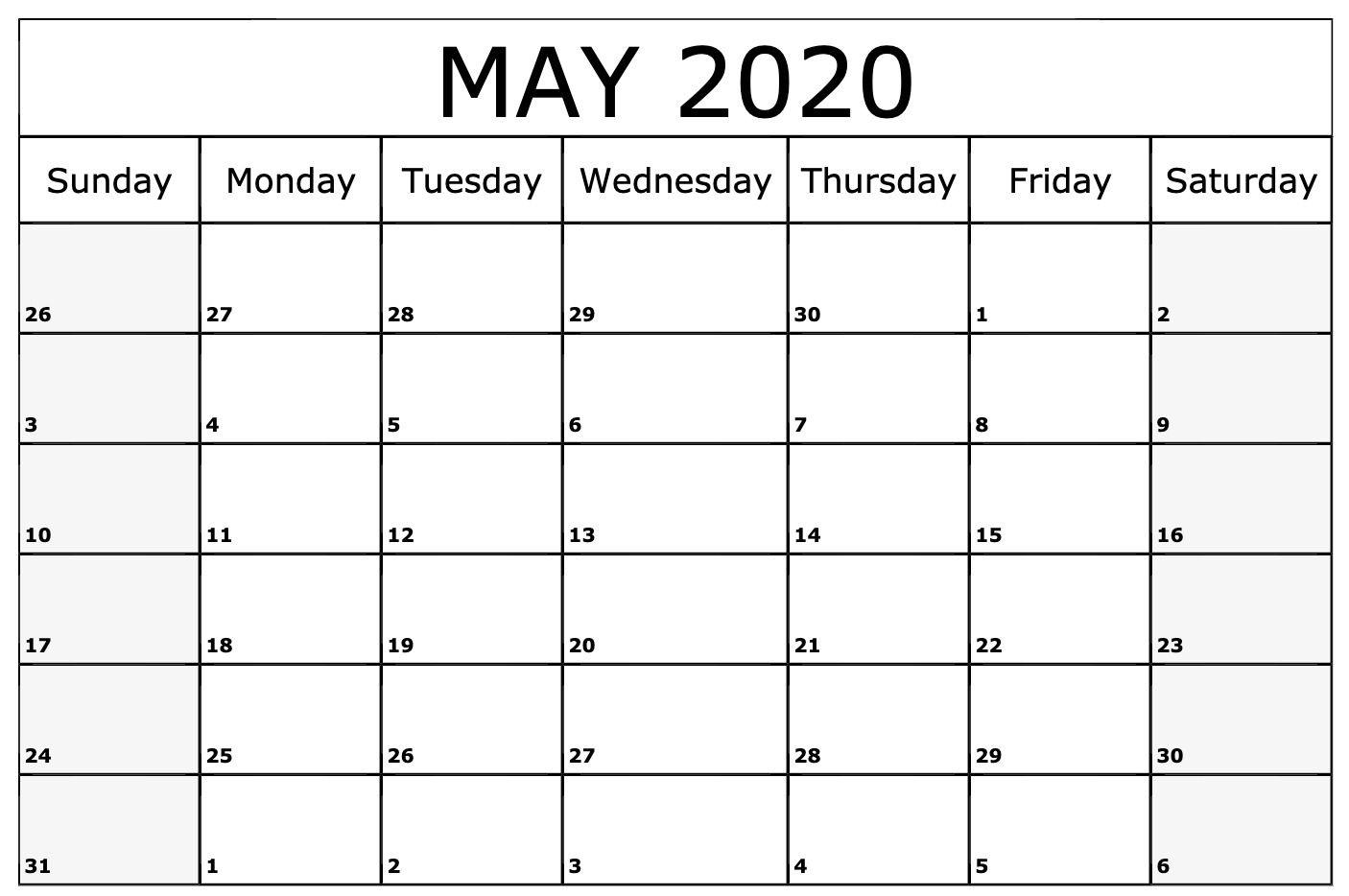 1406x934 tuyệt vời Tháng 5 năm 2020 Mẫu Lịch PDF, Word, Excel