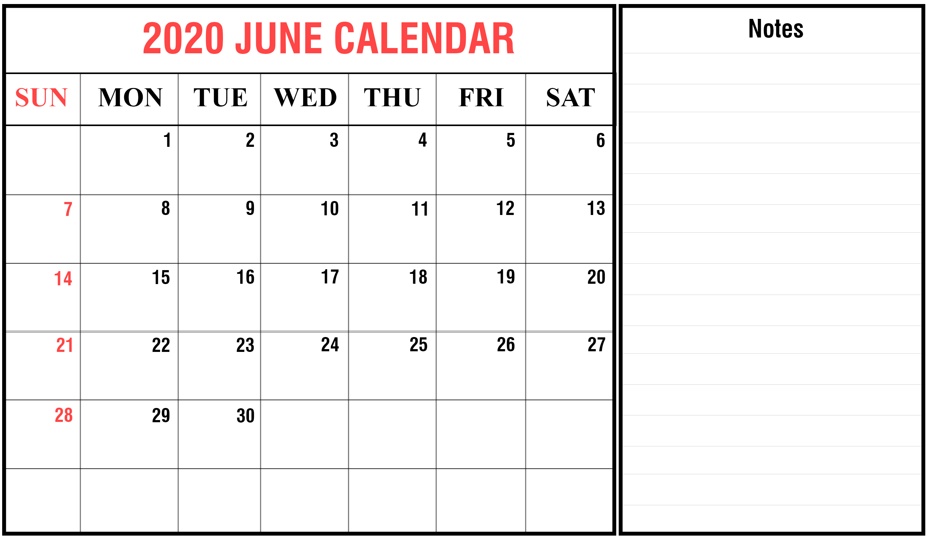 38+ June 2020 Printable Calendar Vertical Images