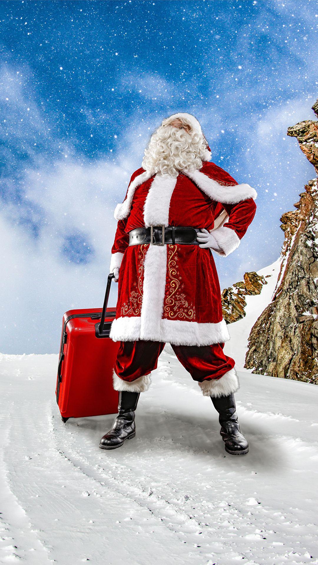 1080x1920 Picture Christmas Winter Santa Claus Snow Suitcase 1080x1920