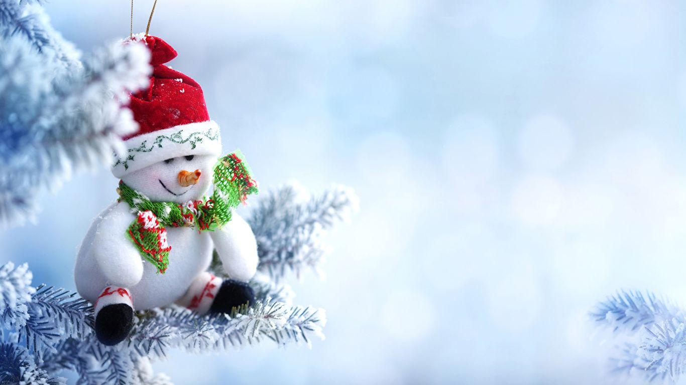 1366x768 image New year Scarf Winter hat Snow Snowmen 1366x768