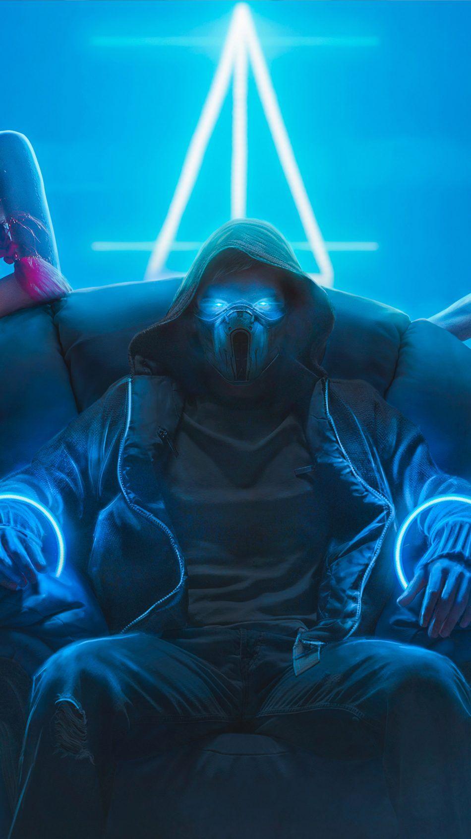 950x1689 Download Best Quality Mask Man Cyberpunk 4K UHD Mobile Wallpaper