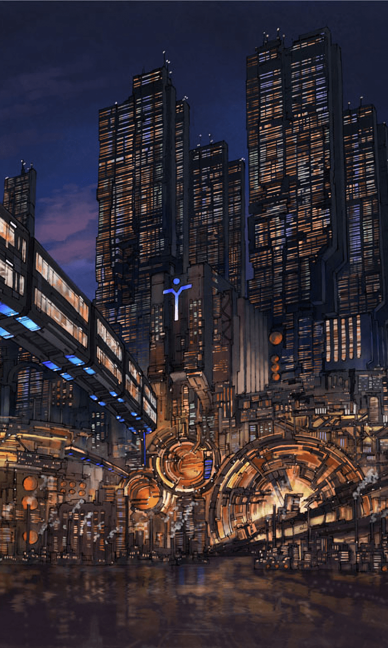 768x1280 Download 768x1280 Fantasy City, Sci Fi, Skyscrapers, Bridge