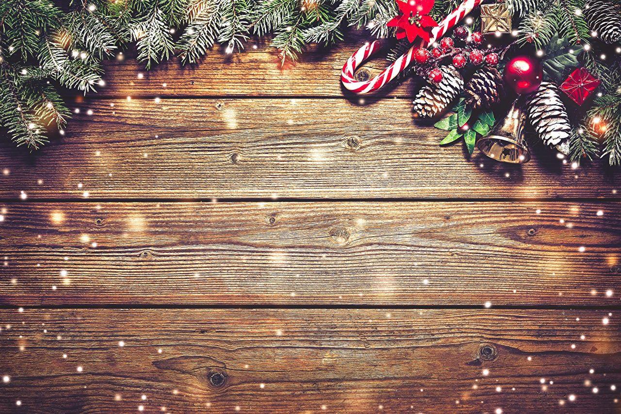 1280x853 Desktop Wallpaper New year Bells Pine cone Holidays Wood planks