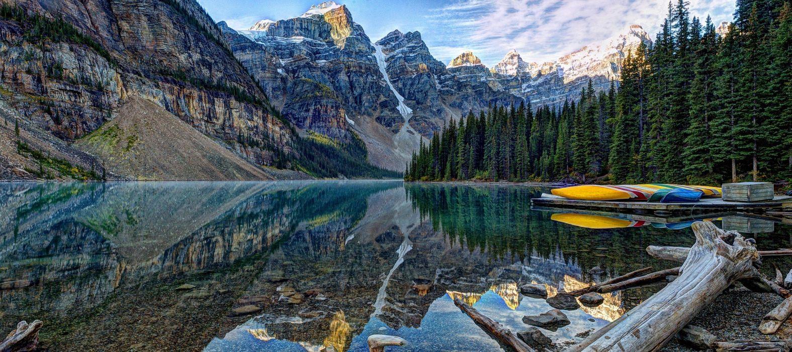 1575x700 Moraine Lake Banff National Park lake Mountains wallpaper