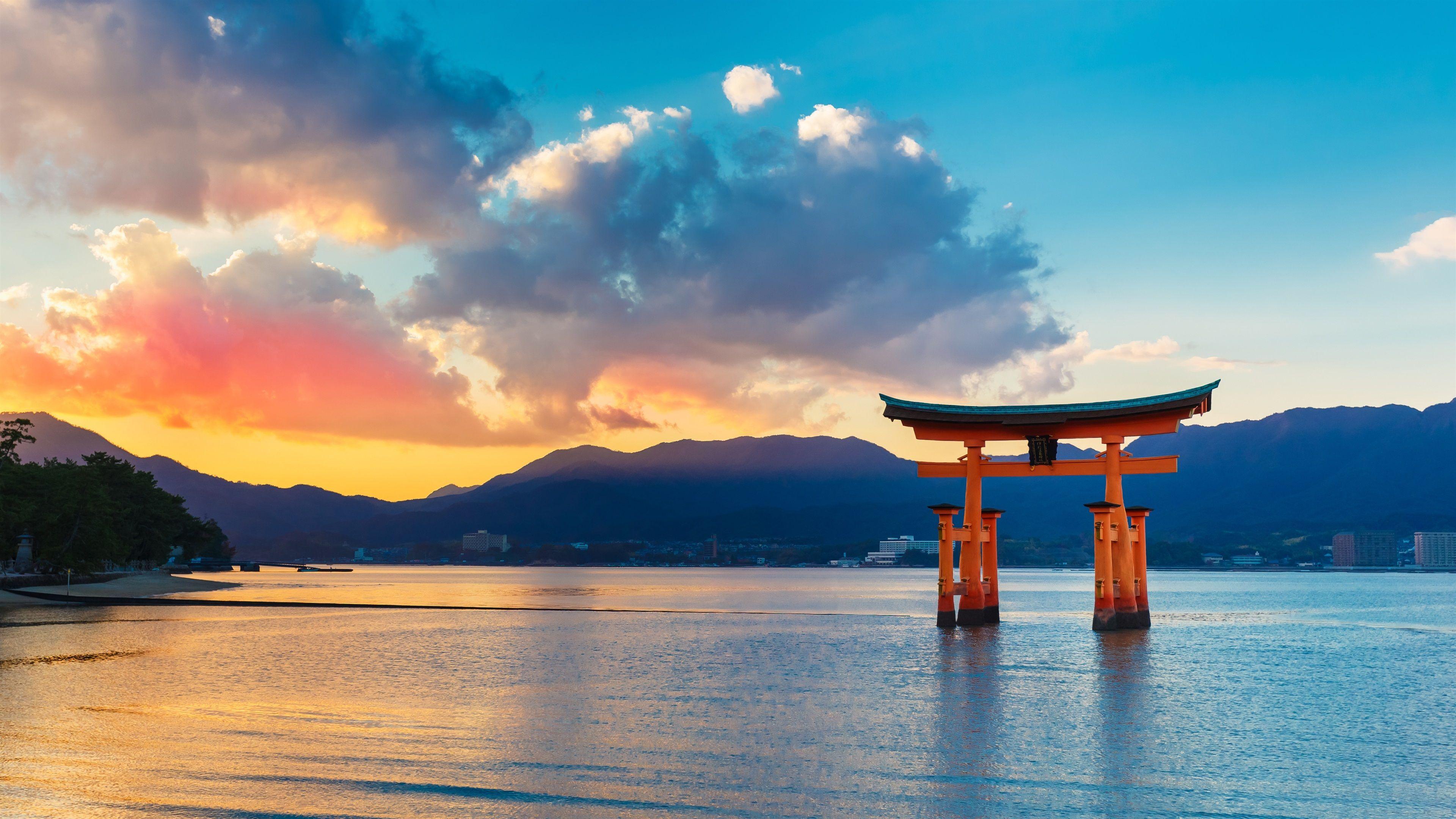 3840x2160 Hình nền Torii Gate, biển, Hoàng hôn, Nhật Bản 3840x2160 Hình ảnh UHD 4K