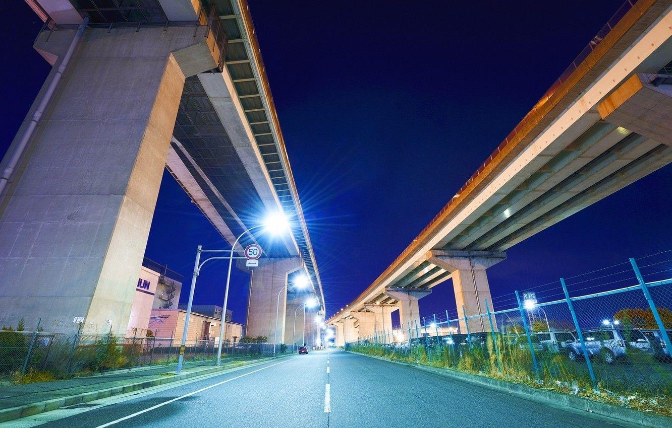 1332x850 Wallpaper road, machine, night, Japan, lights, bridges