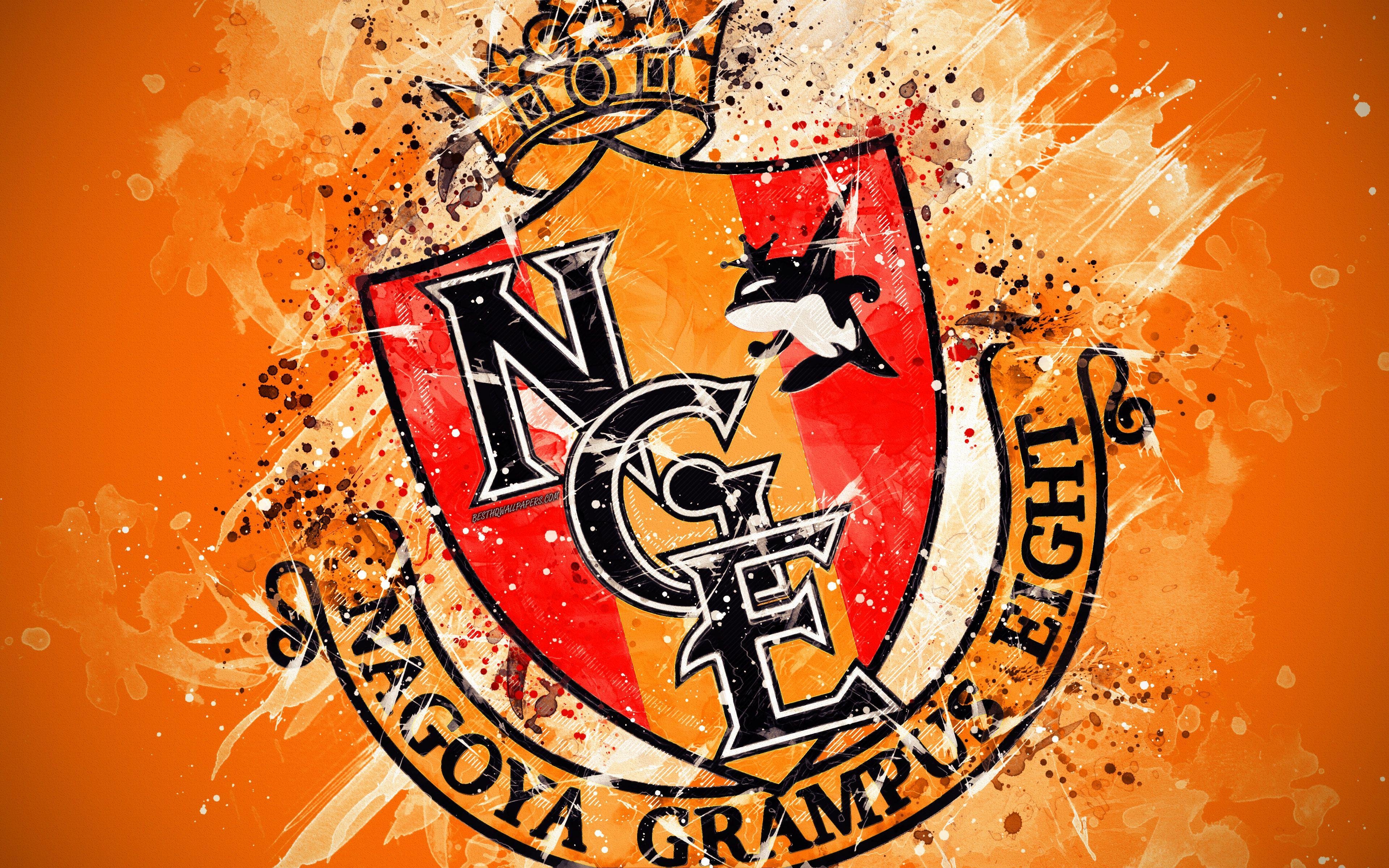 3840x2400 Download wallpaper Nagoya Grampus, 4k, paint art, logo