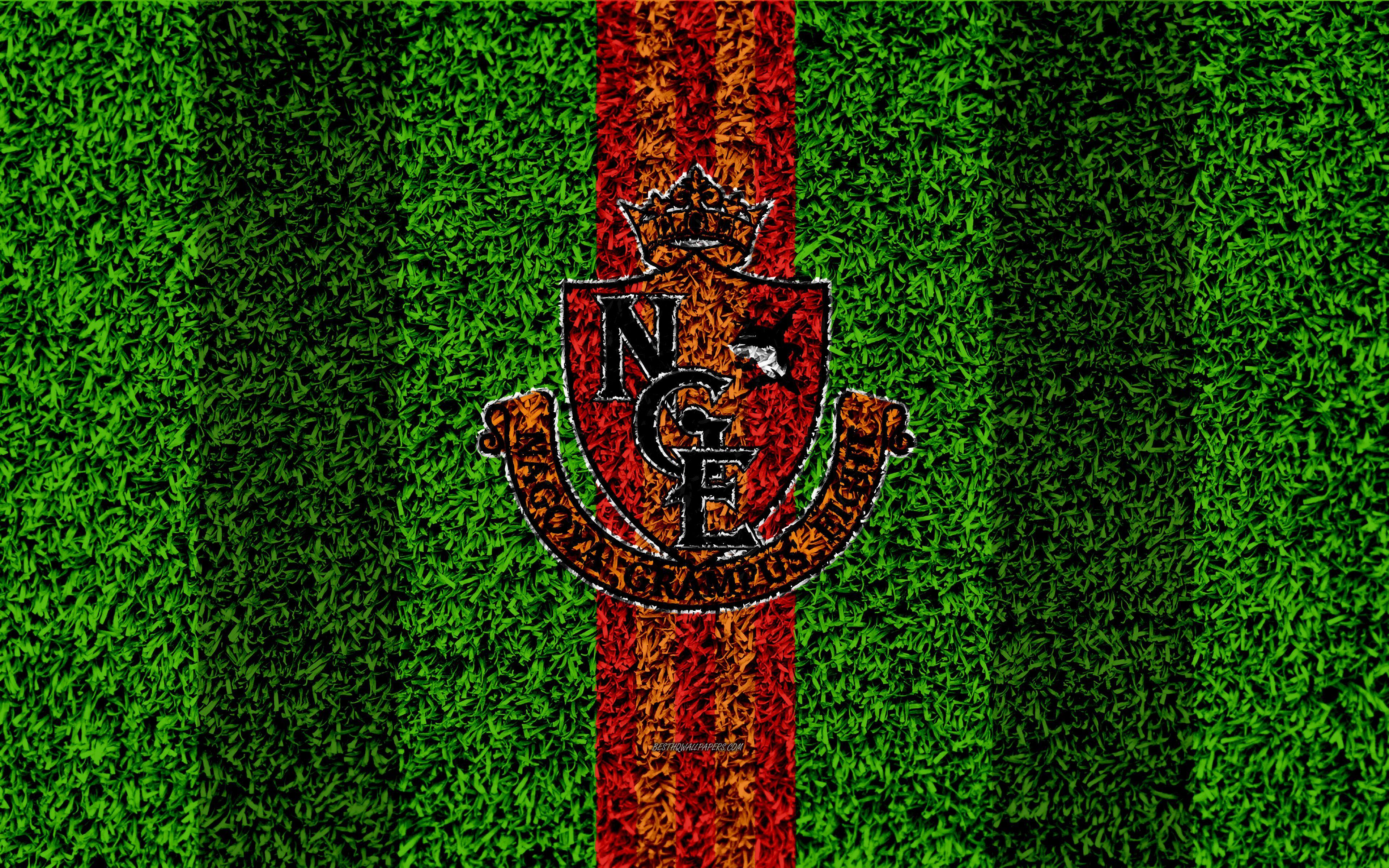 3840x2400 Download wallpaper Nagoya Grampus, 4k, logo, football lawn