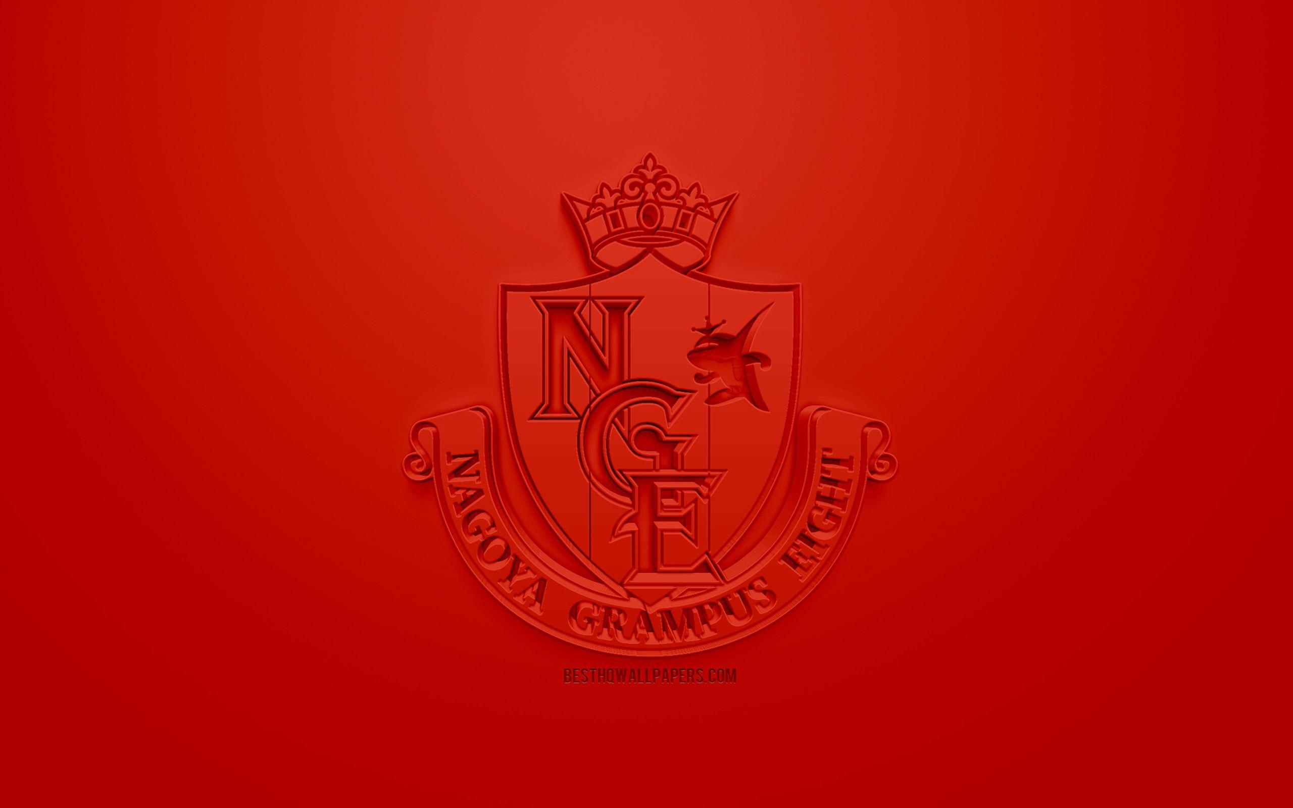 2560x1600 Download wallpaper Nagoya Grampus, creative 3D logo, red