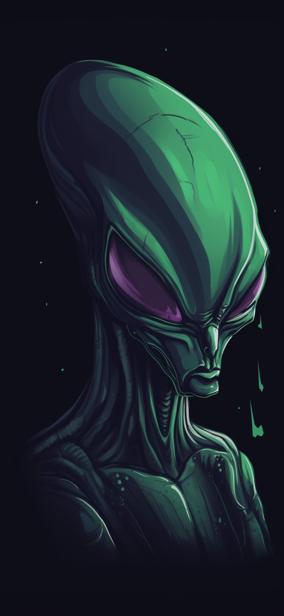 1183x2560 Green Alien Black Wallpaper