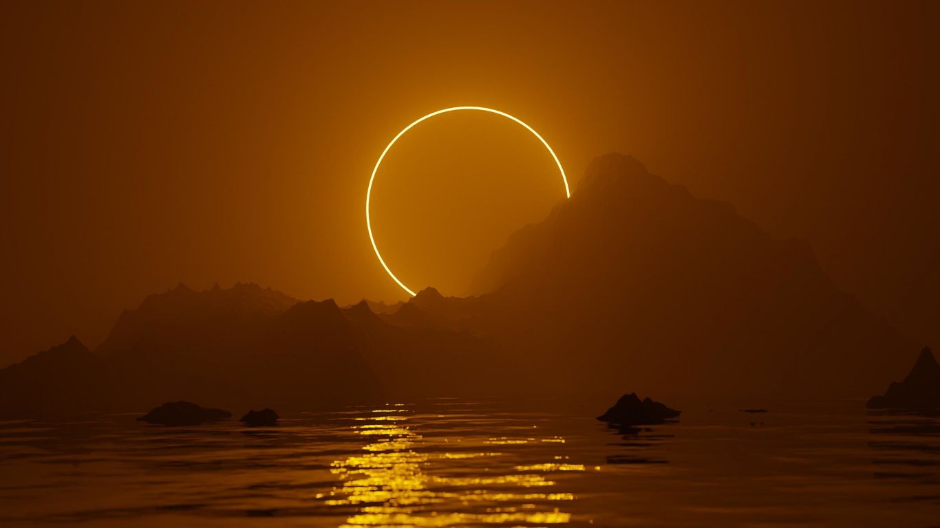 1366x768 Solar eclipse digital art minimal