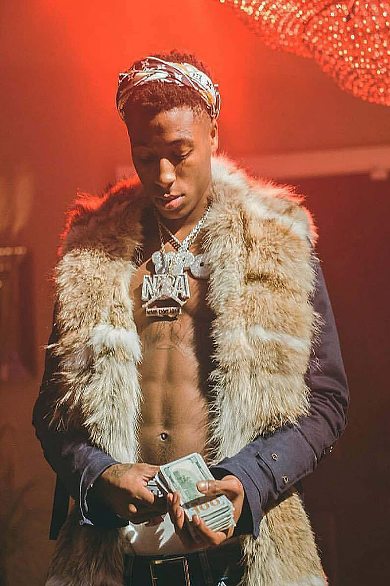 1280x1920 Rapper With Cash And Fur Coat Wallpaper