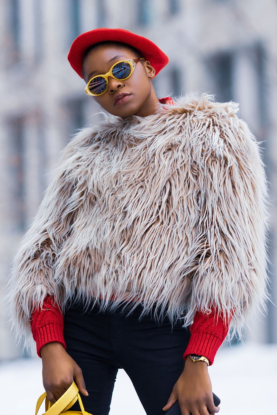 910x1365 Woman Wearing Brown Fur Coat