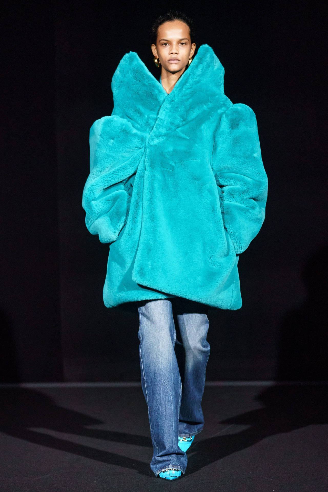 1280x1920 Balenciaga Blue Fluffy Coat Wallpaper