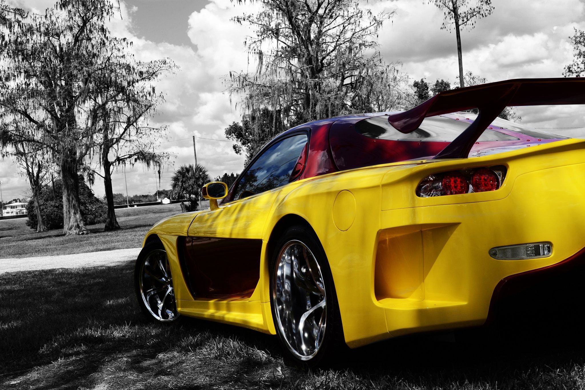2048x1365 Wallpaper Mazda, Yellow, Tuning, Back