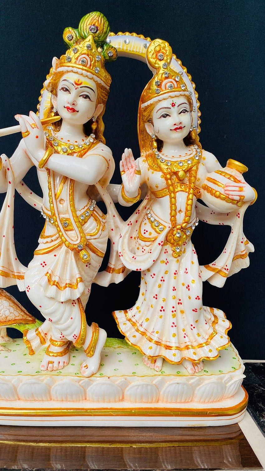 850x1511 Radha Krishna, Beautiful, White Statue