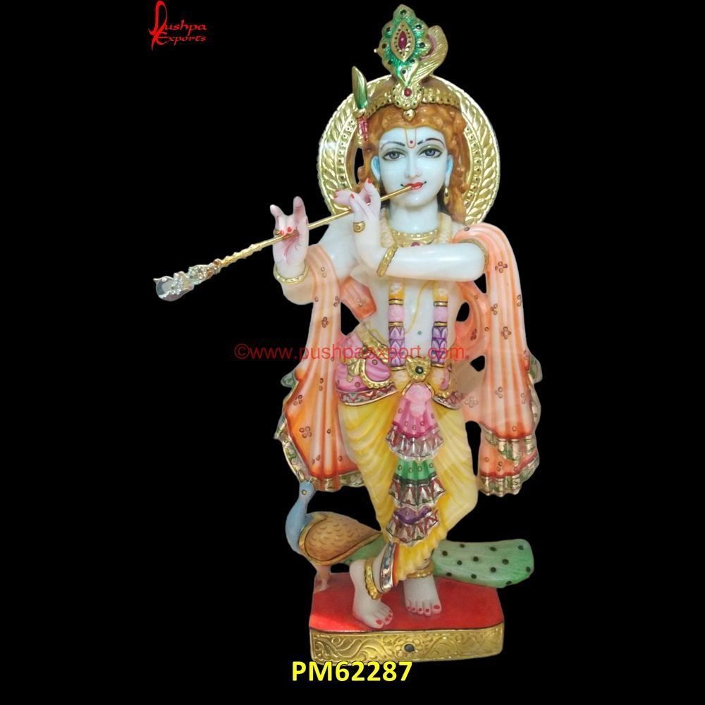 1000x1000 Marble Krishna Ji Murti Silver