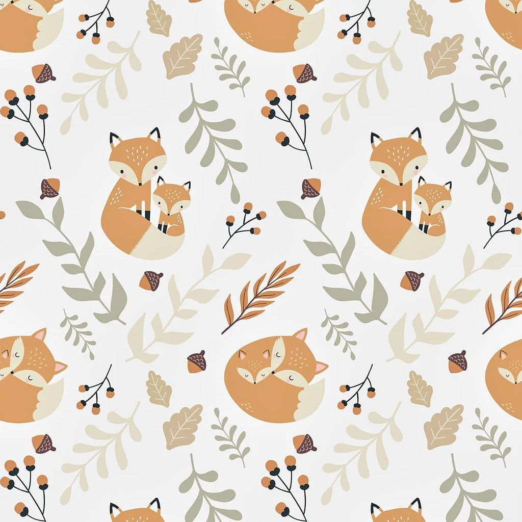 1024x1024 Forest Foxes Wallpaper in Warm Tones