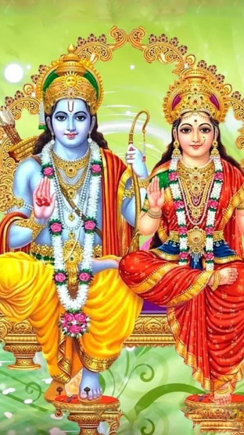 800x1421 Shree Ram And Mata Sita Sitting On Thrones, shree ram, mata sita sitting on thrones, HD phone wallpaper