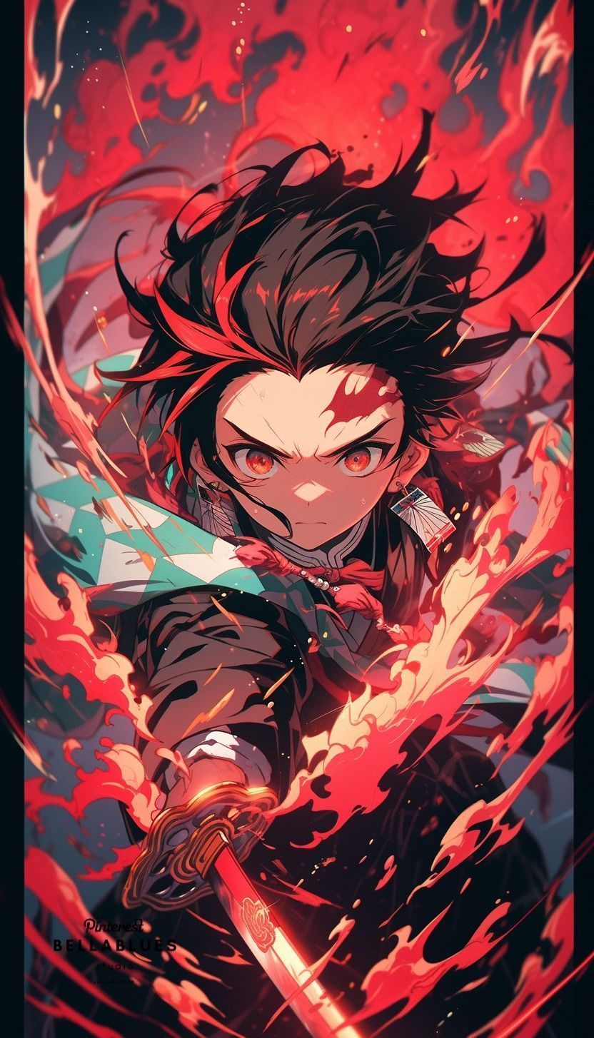 832x1455 Dynamic Illustration Showcasing Tanjiro