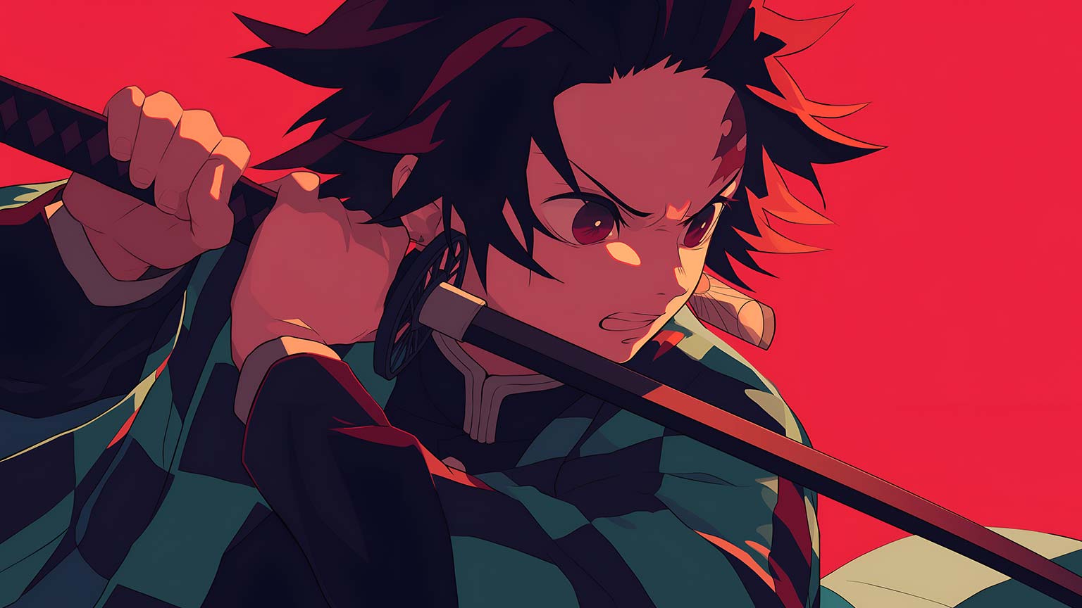 1536x864 Tanjiro Kamado with Katana Red Desktop