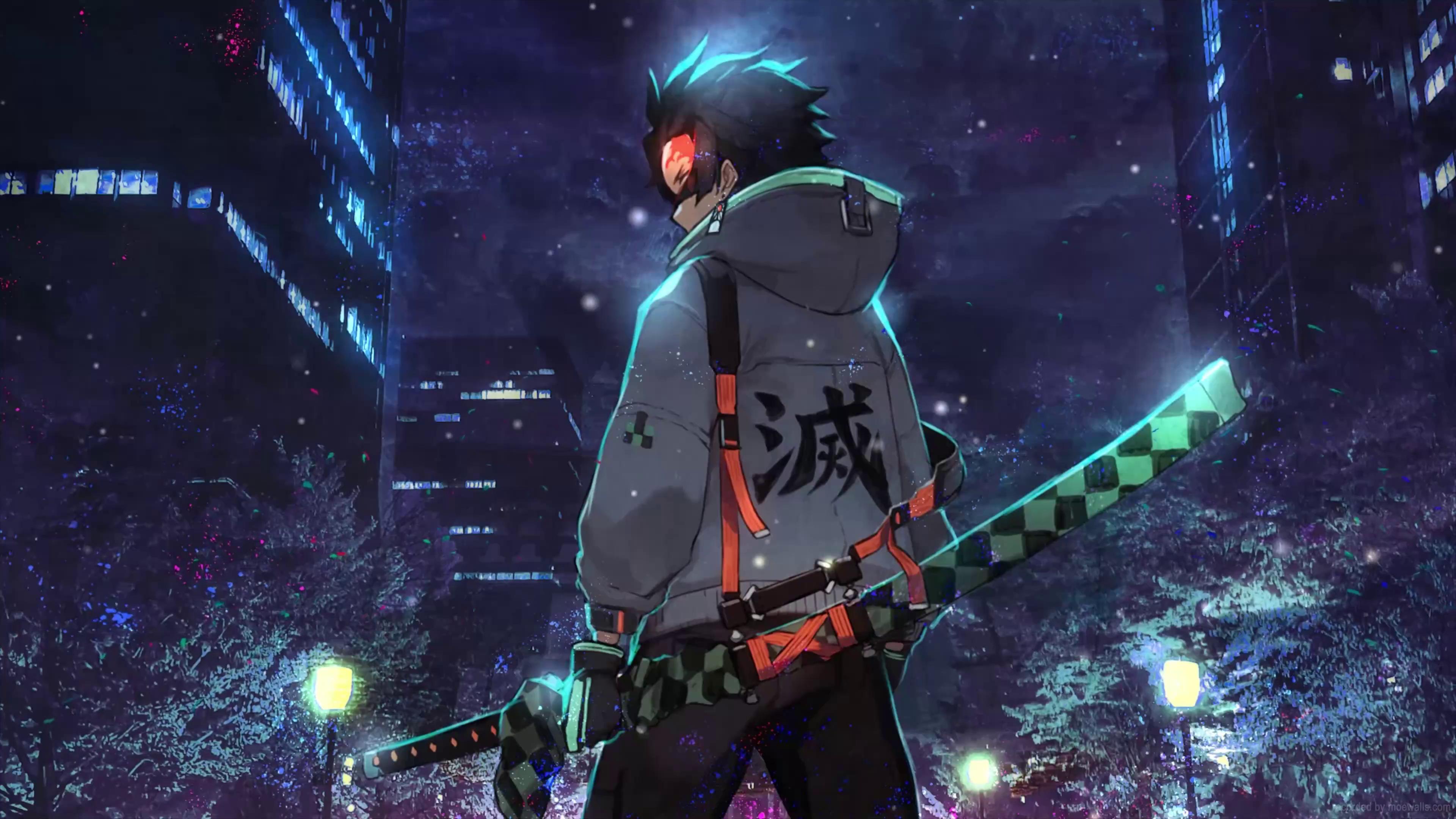 3840x2160 Tanjiro Kamado in a City Live Wallpaper