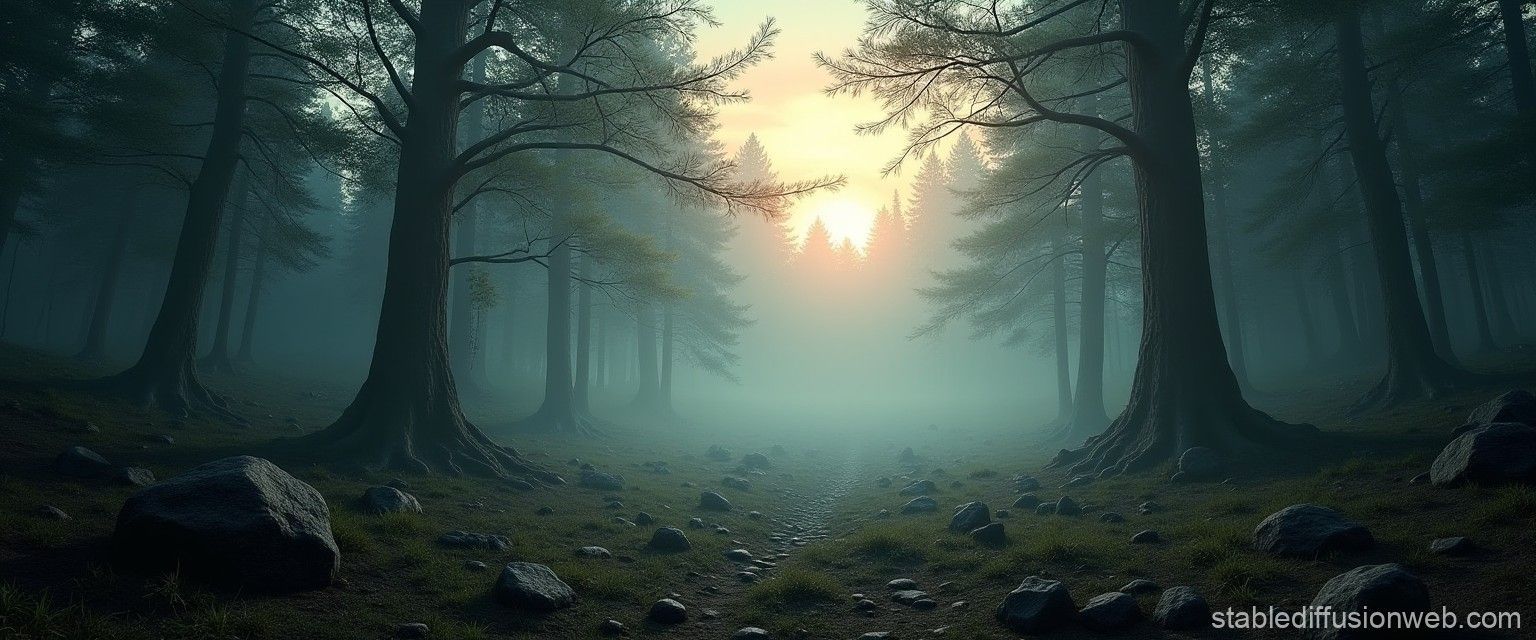 1536x640 Enchanted Foggy Forest Video Game