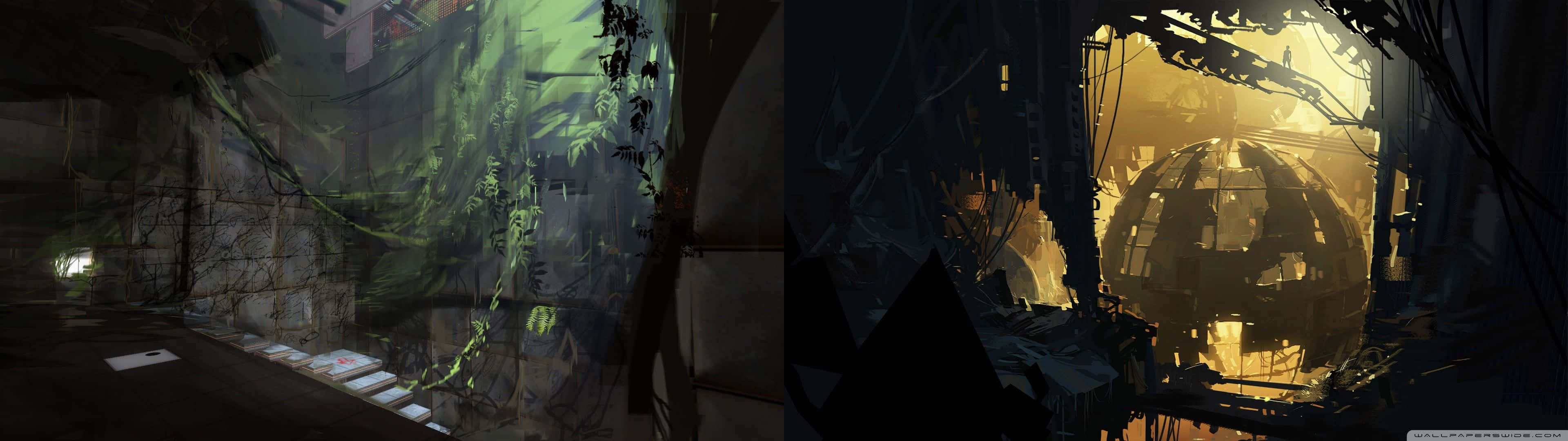 3840x1080 Portal 4k Game Environment Wallpaper