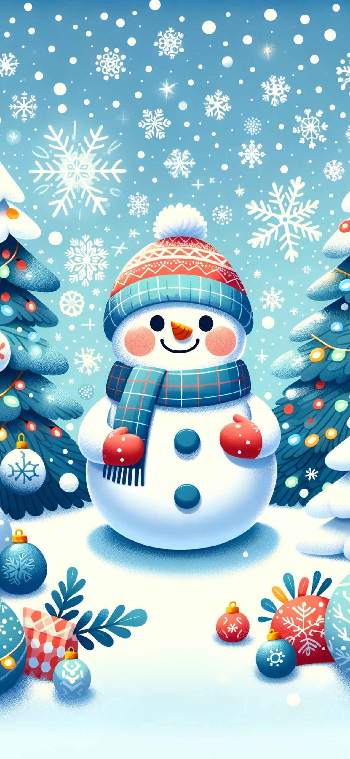 1181x2560 Happy Smiling Snowman Winter Wallpaper