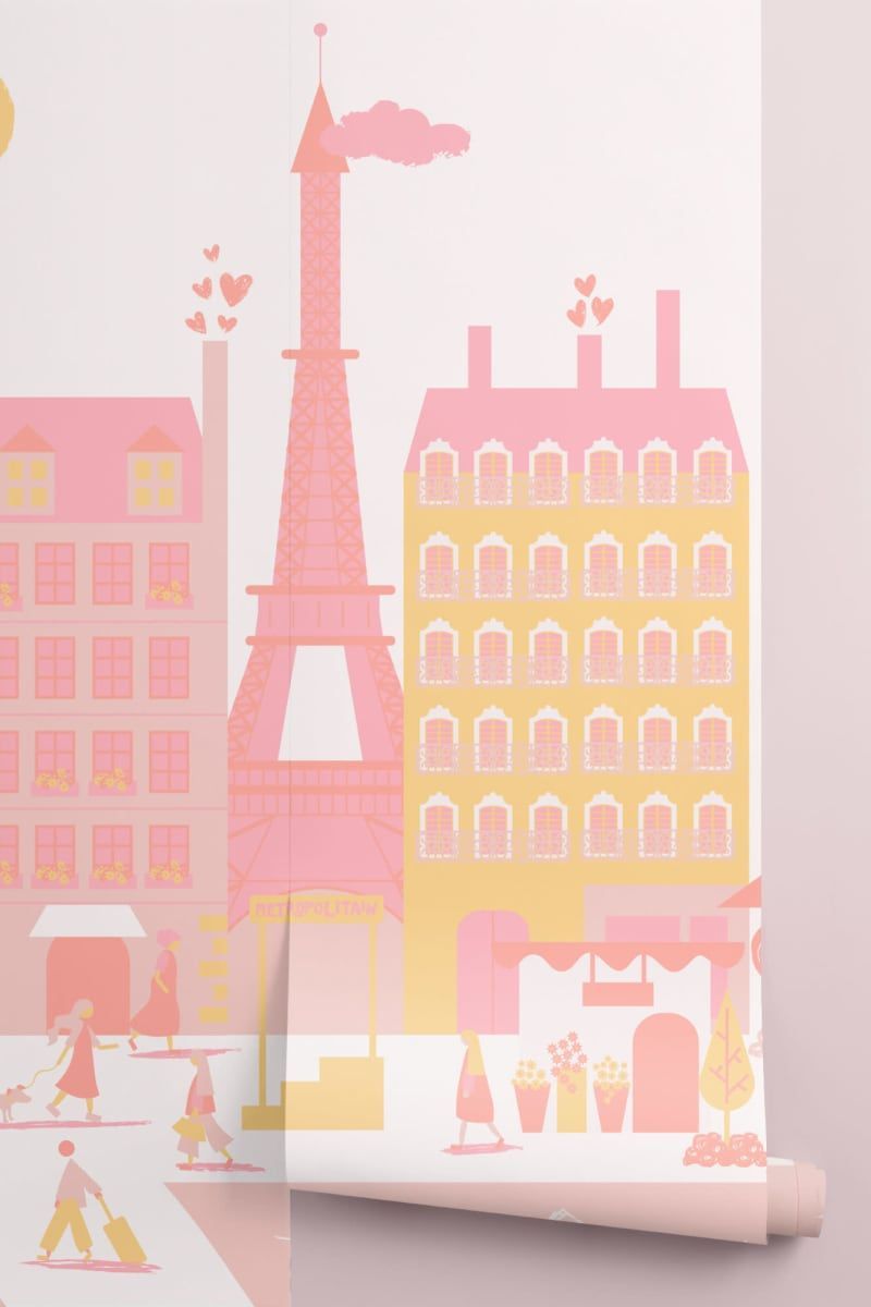 800x1200 Pink Paris City Living Wallpaper Mural