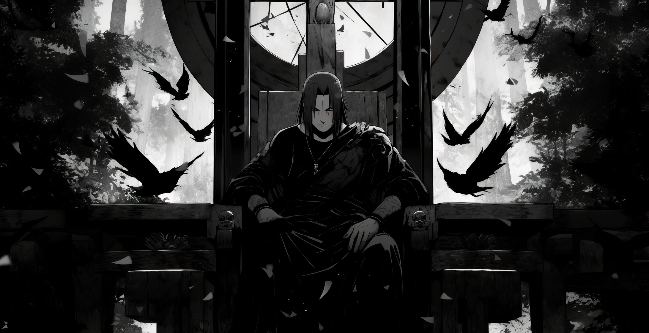 2184x1123 Itachi Uchiha Manga Sitting on a Throne