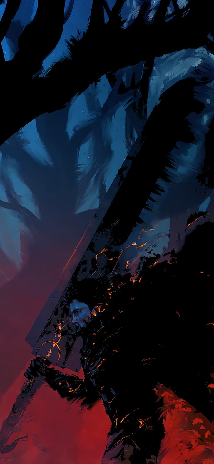 728x1577 HD wallpaper: Berserk, Guts, dark