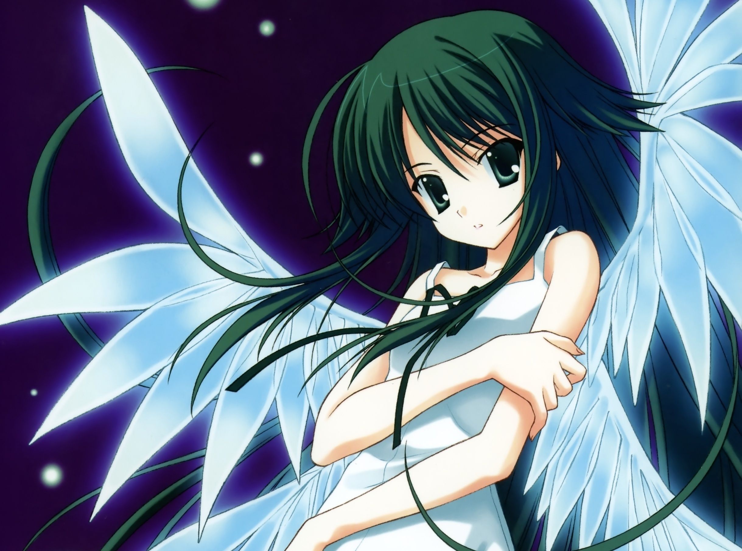 2438x1810 Wallpaper girl, wings, anime, art, Song