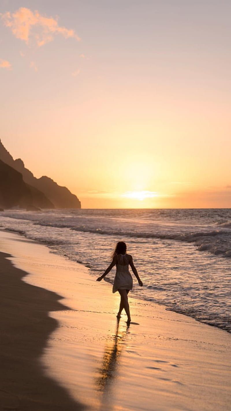 800x1423 Summer time, beach, girl, nature, people, scenery, sea, season, summer, sunset, HD phone wallpaper