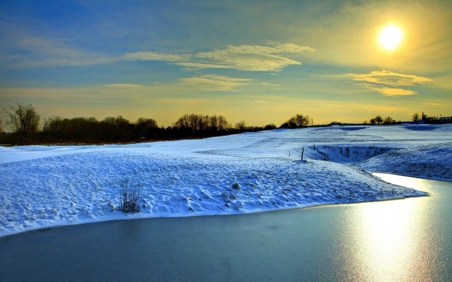 1920x1200 Snowy Hills River Yellow Sunny wallpaper. Snowy Hills