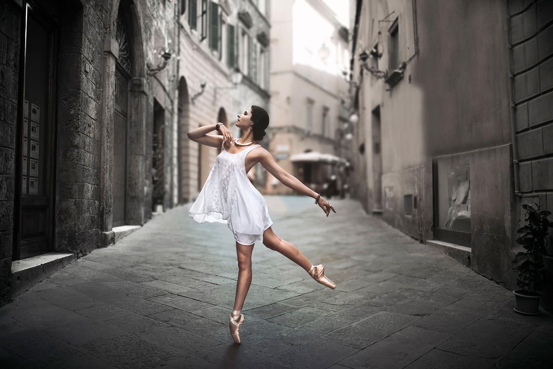 1920x1281 ballerina, Women, Dancers, Street, White Dress Wallpaper HD