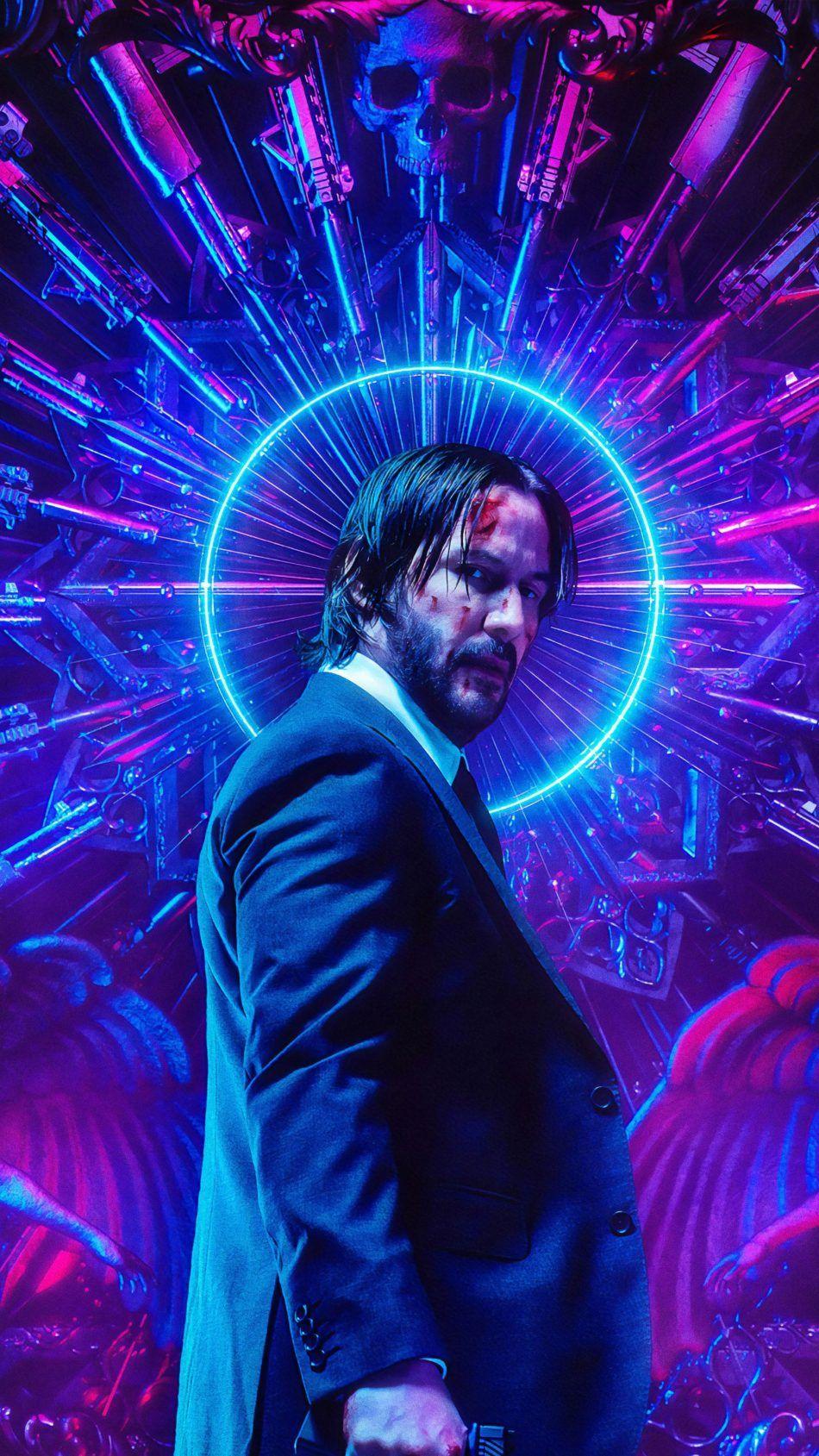 950x1689 Keanu Reeves Neon John Wick Chương 3 Parabellum 4K Ultra HD Mobile Wallpaper