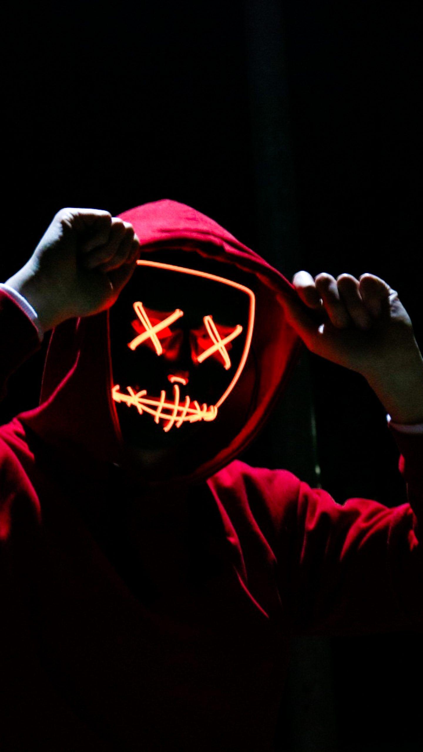 1440x2560 Mask Neon Light Person 5K Wallpaper
