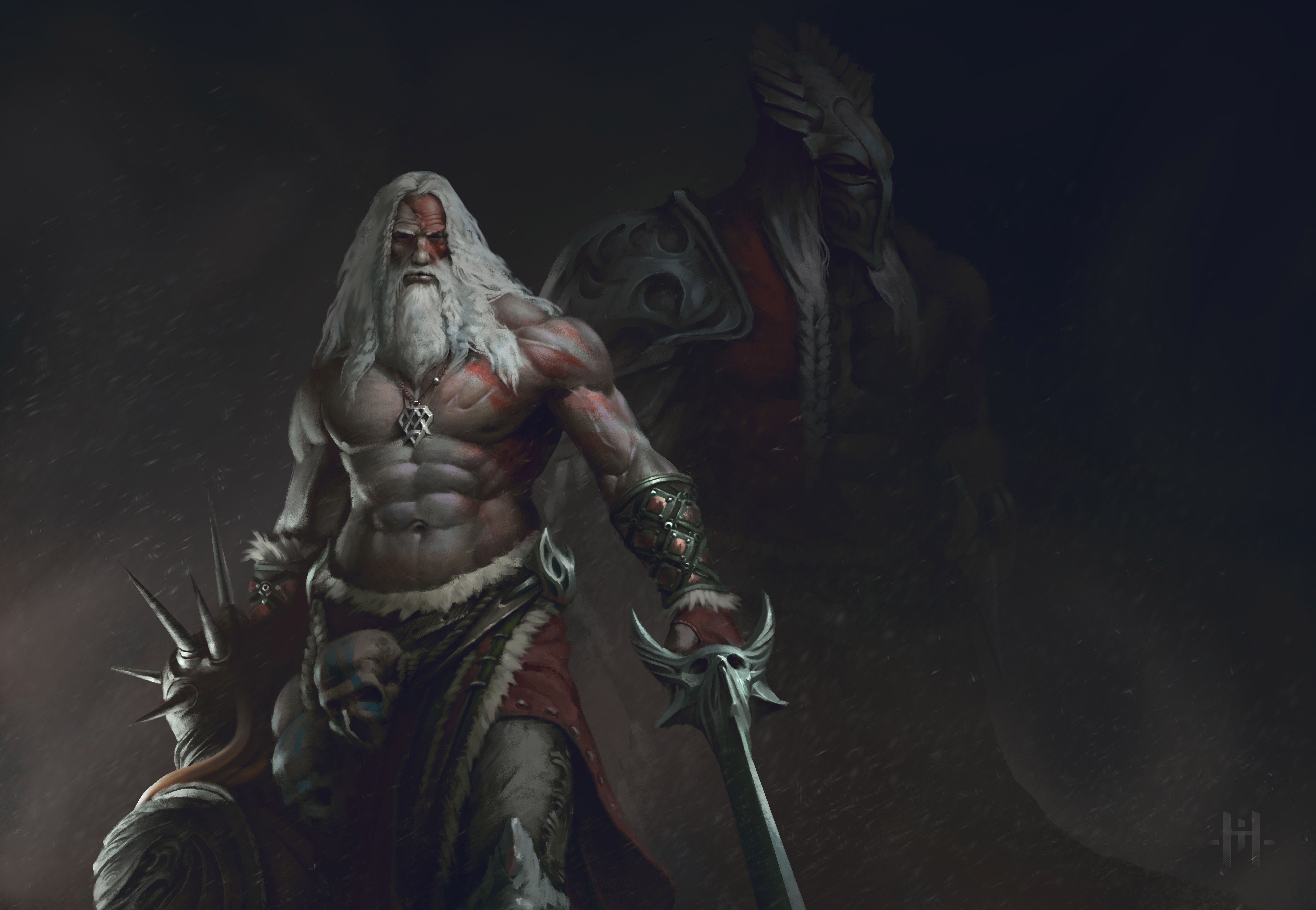 6392x4419 Old Beard Man With Sword Warrior Wallpaper, HD Artist 4K Wallpaper, Image and Background