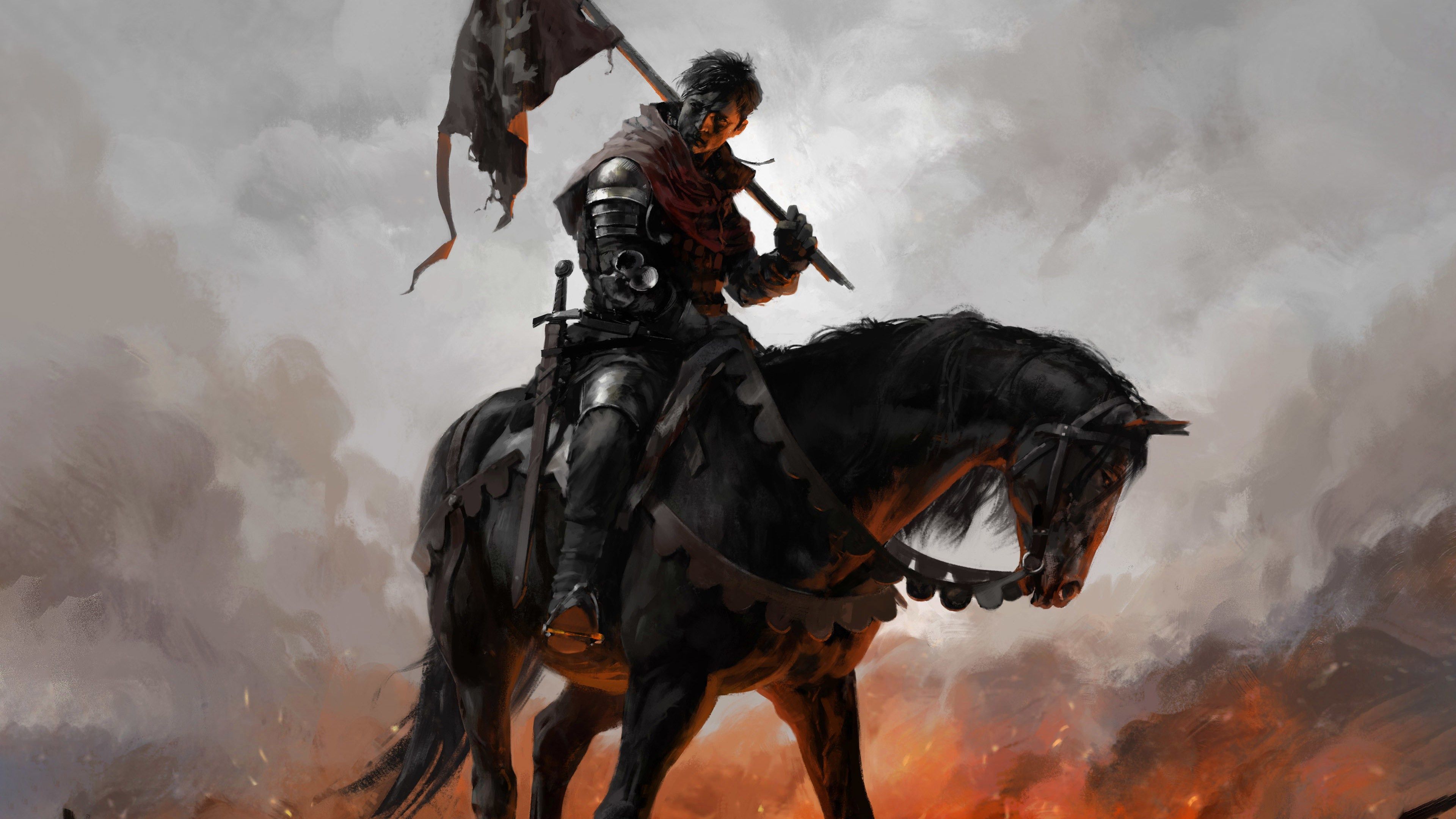 3840x2160 Wallpaper sword, armor, weapon, man, ken, blade, flag, horse for mobile and desktop, section игры, resolution 3840x2160