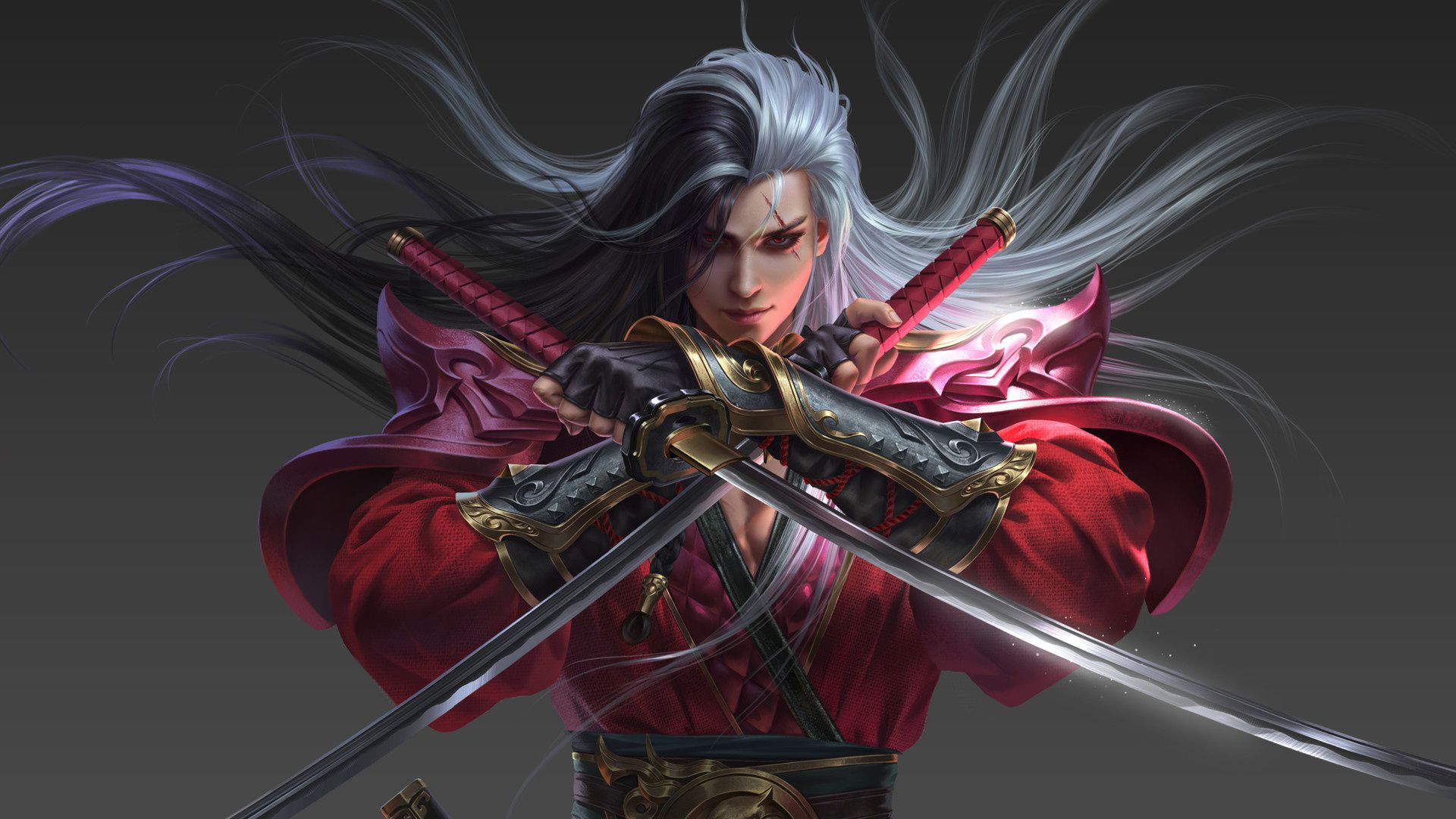 1920x1080 Man Red Eyes Samurai Sword Warrior HD Samurai Wallpaper