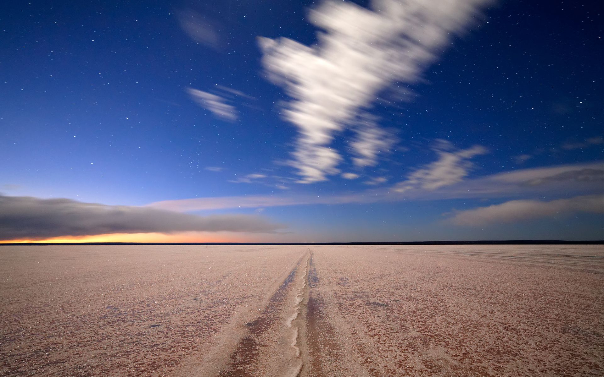 1920x1200 Wallpaper road, stars, clouds, sunset