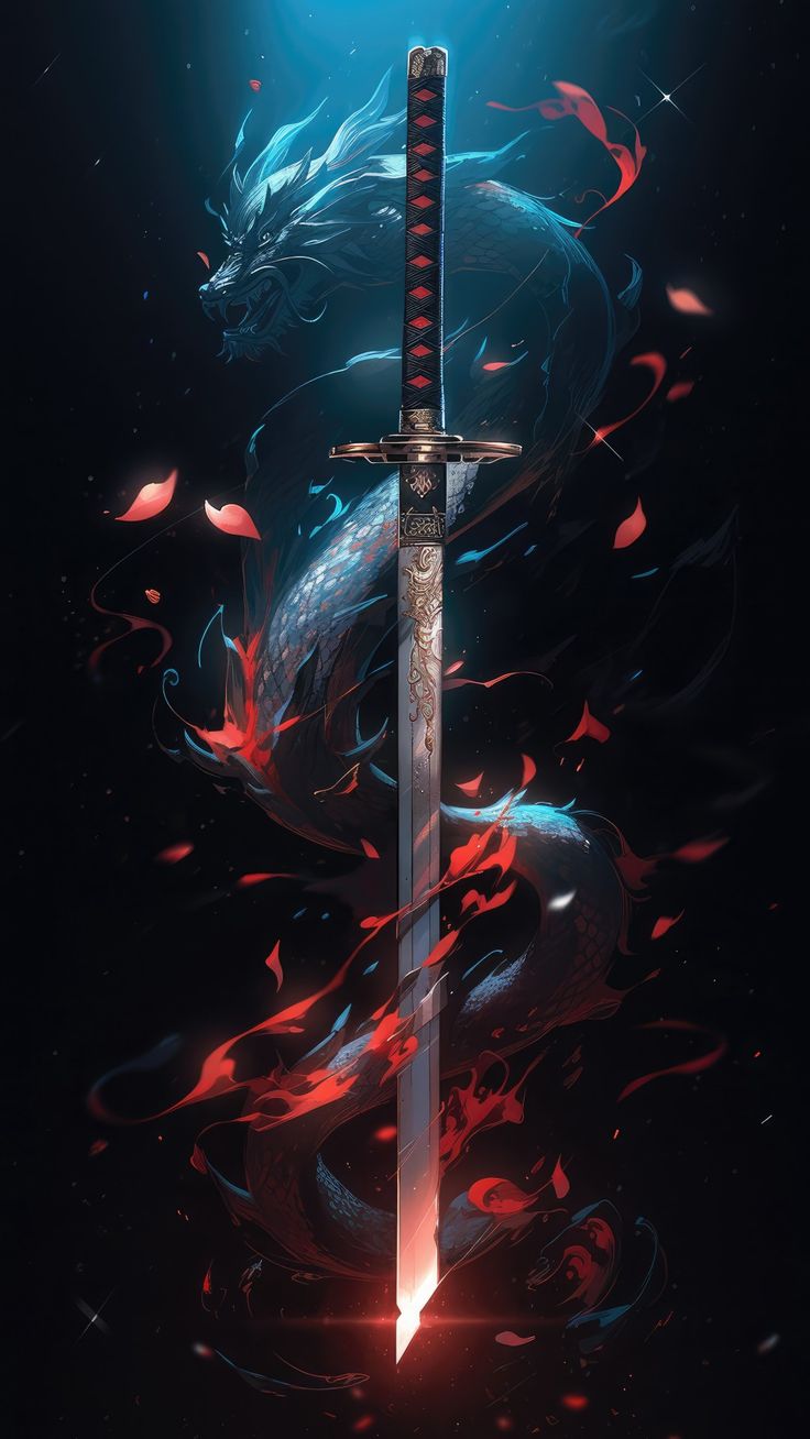 736x1308 Katana dragon wallpaper